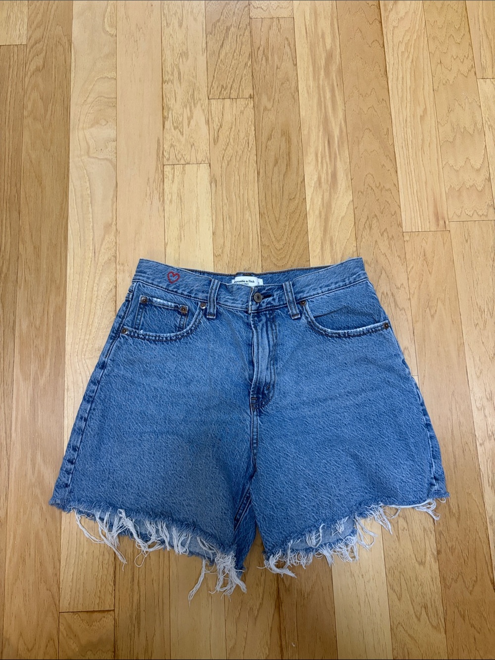Abercrombie & Fitch Distressed Blue High-Rise Denim Shorts